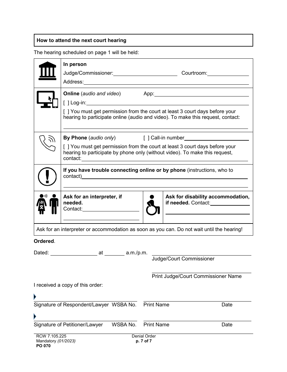 Form PO070 Denial Order - Washington, Page 7