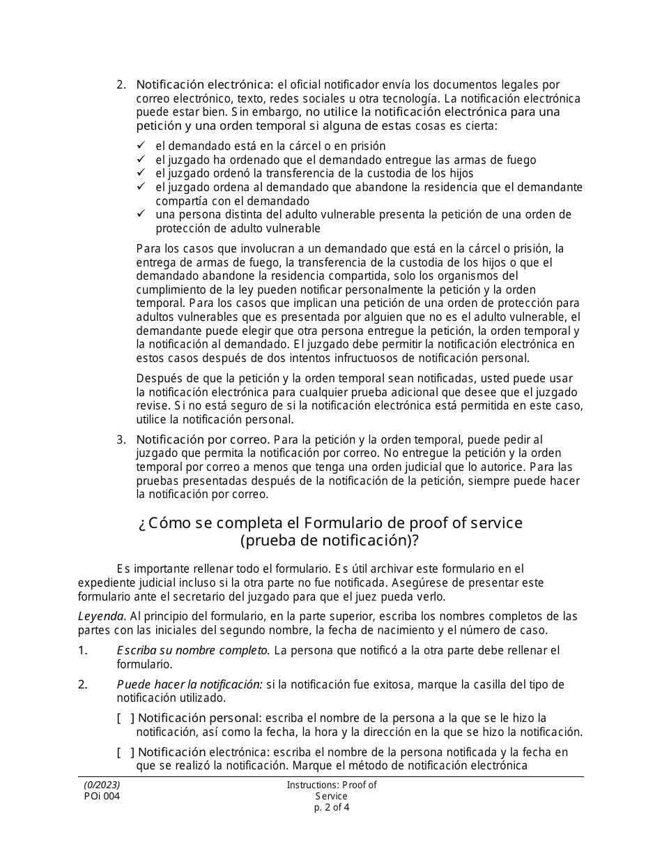 Instrucciones para Formulario PO004 Prueba De Notificacion - Washington (Spanish), Page 2