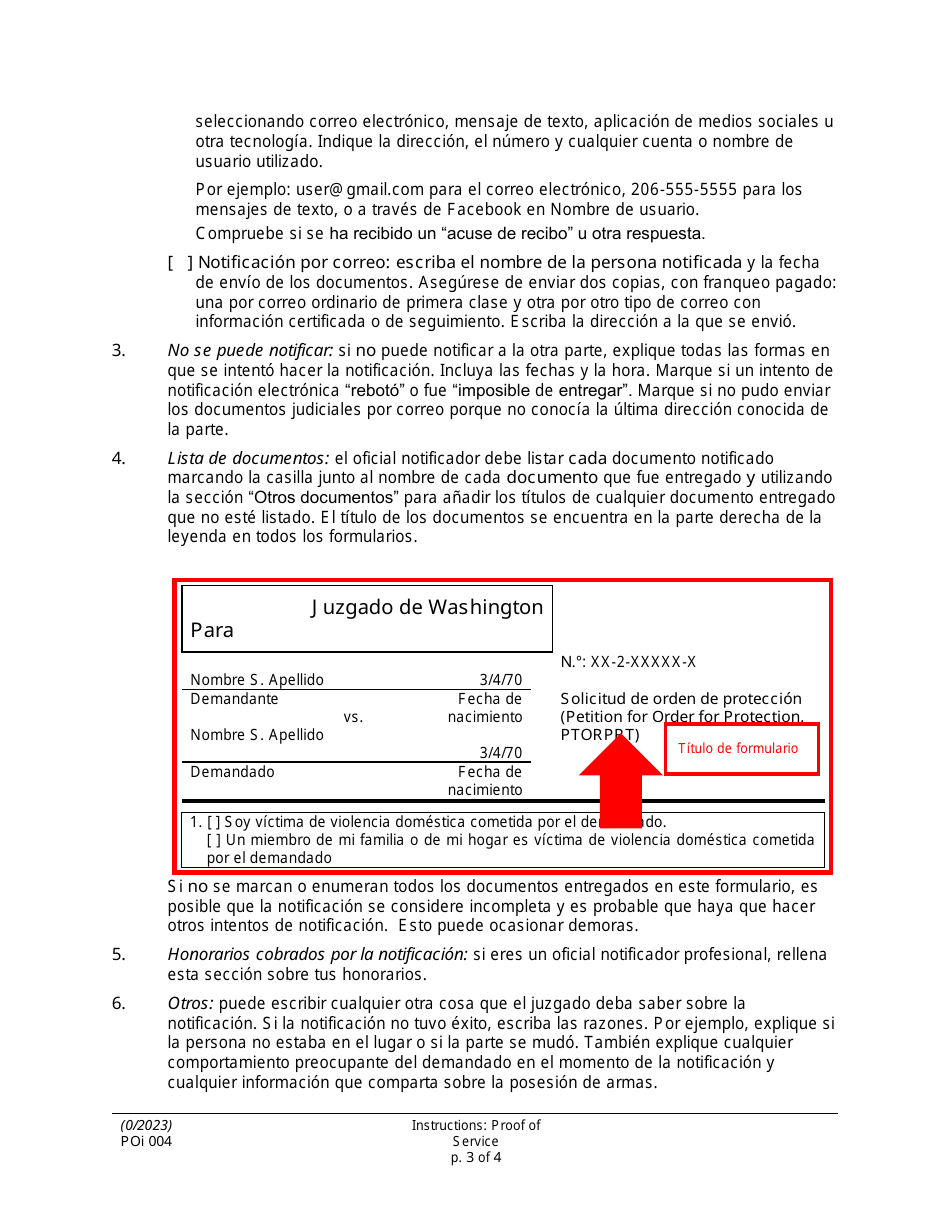 Instrucciones para Formulario PO004 Prueba De Notificacion - Washington (Spanish), Page 3