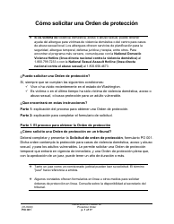Document preview: Instrucciones para Formulario PO001 Solicitud De Una Orden De Proteccion - Washington (Spanish)