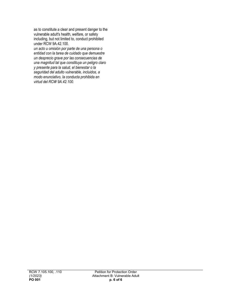 Form PO001 Petition for Protection Order - Washington (English / Spanish), Page 27