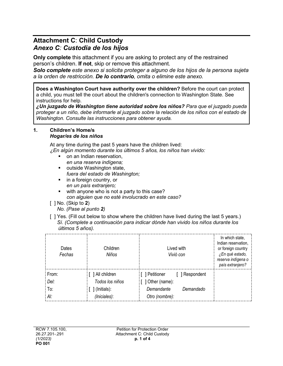 Form PO001 Petition for Protection Order - Washington (English / Spanish), Page 28