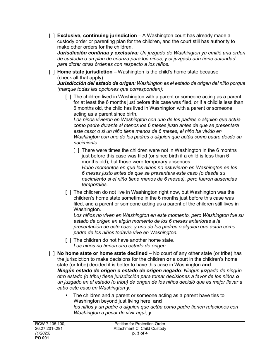 Form PO001 Petition for Protection Order - Washington (English / Spanish), Page 30
