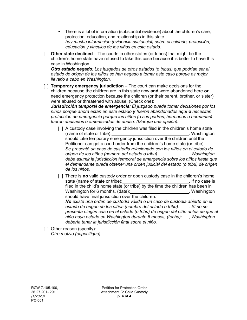 Form PO001 Petition for Protection Order - Washington (English / Spanish), Page 31