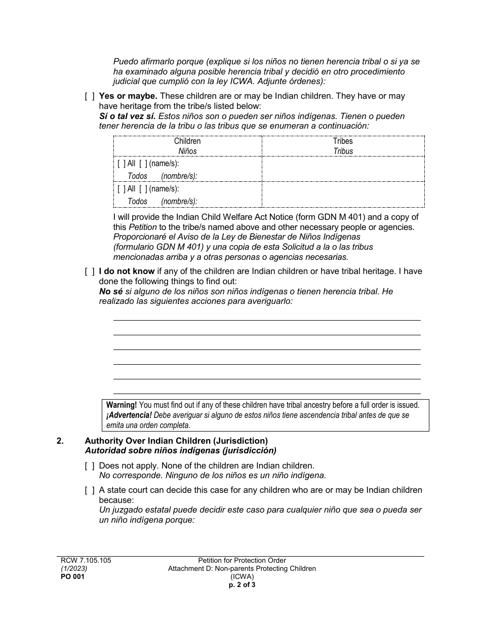 Form PO001 Petition for Protection Order - Washington (English / Spanish), Page 33