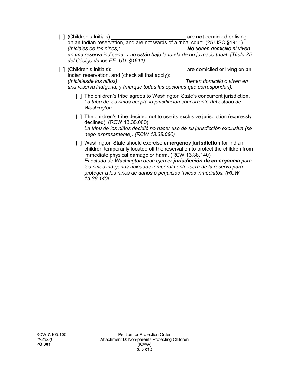 Form PO001 Petition for Protection Order - Washington (English / Spanish), Page 34