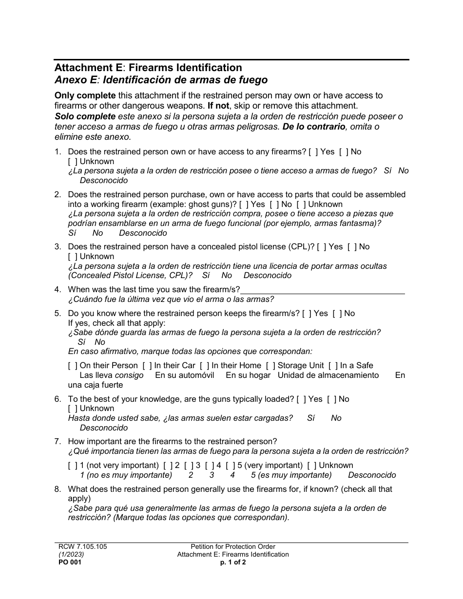 Form PO001 Petition for Protection Order - Washington (English / Spanish), Page 35
