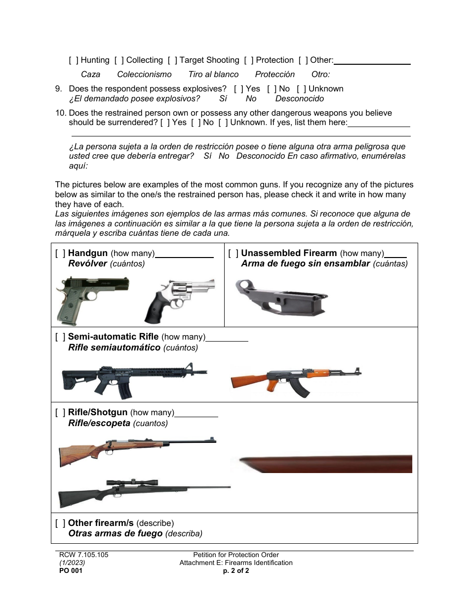 Form PO001 Petition for Protection Order - Washington (English / Spanish), Page 36