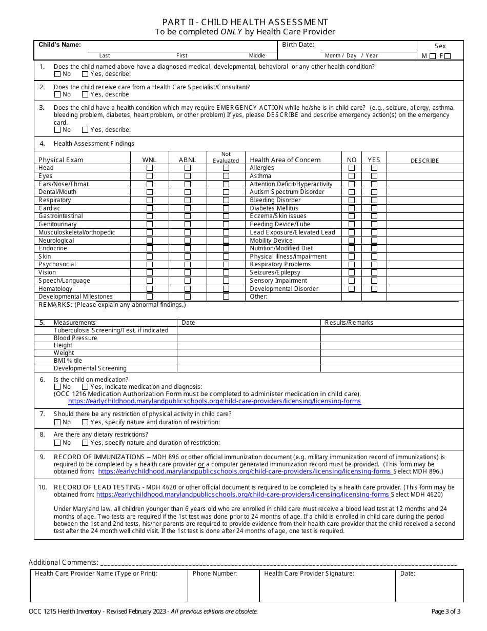 Form OCC1215 Fill Out, Sign Online and Download Fillable PDF