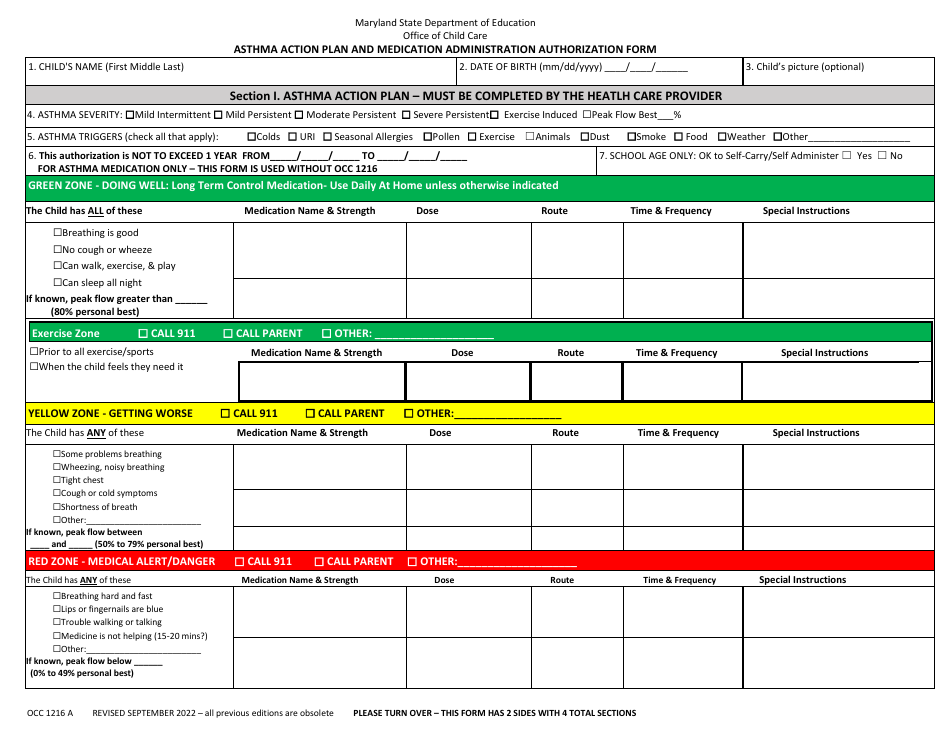 maryland school asthma action plan