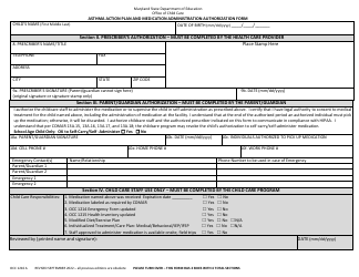 Form OCC1216 A Asthma Action Plan and Medication Administration Authorization Form - Maryland, Page 2