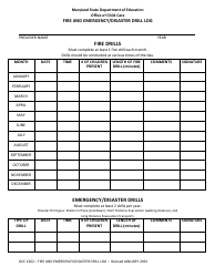 Document preview: Form OCC1262 Fire and Emergency/Disaster Drill Log - Maryland