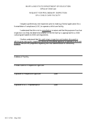 Document preview: Form OCC1270A Request for Preliminary Inspection of a Child Care Facility - Maryland