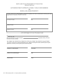 Document preview: Form OCC1296 Authorization to Operate a Family Child Care Business on Rental or Leased Property - Maryland
