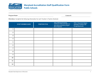 Document preview: Maryland Accreditation Staff Qualification Form for Public Schools - Maryland