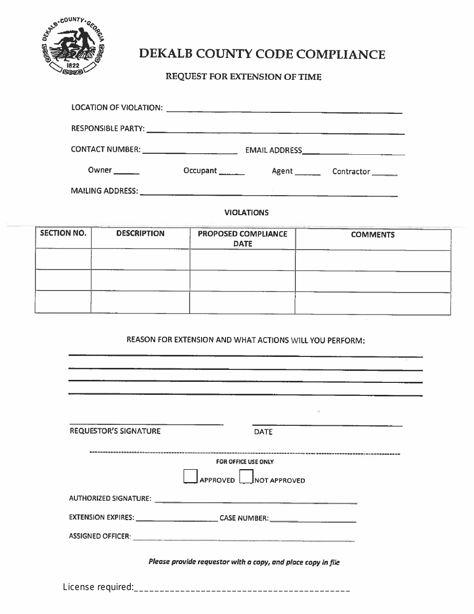 Dekalb County, (United States) Request for Extension of Time