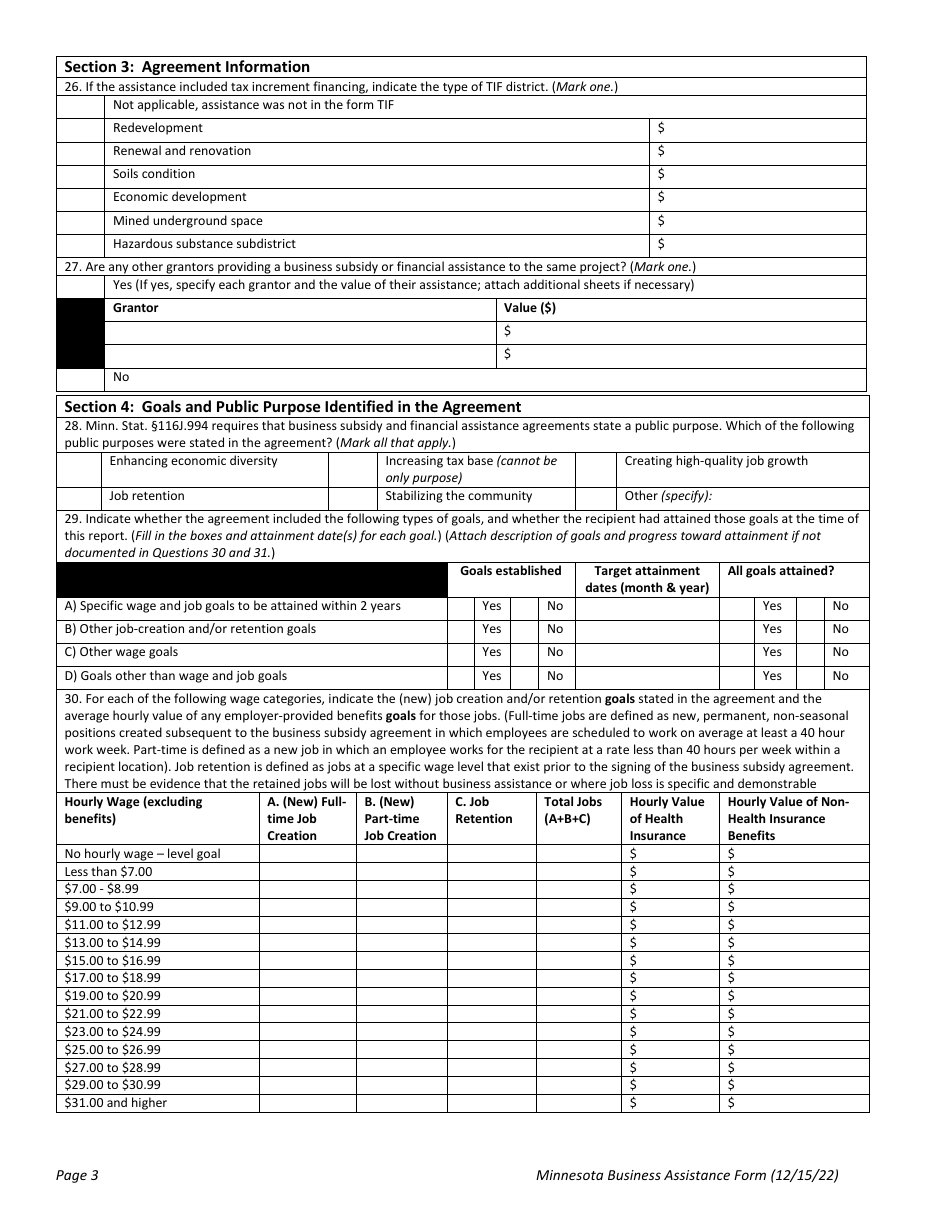 Minnesota Business Assistance Form - Minnesota, Page 3