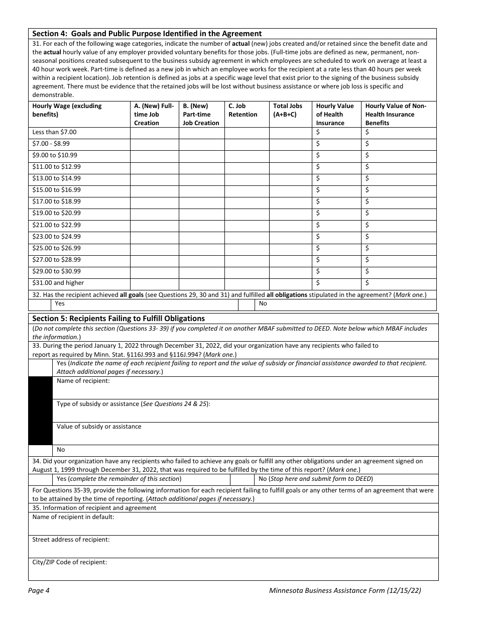 Minnesota Business Assistance Form - Minnesota, Page 4