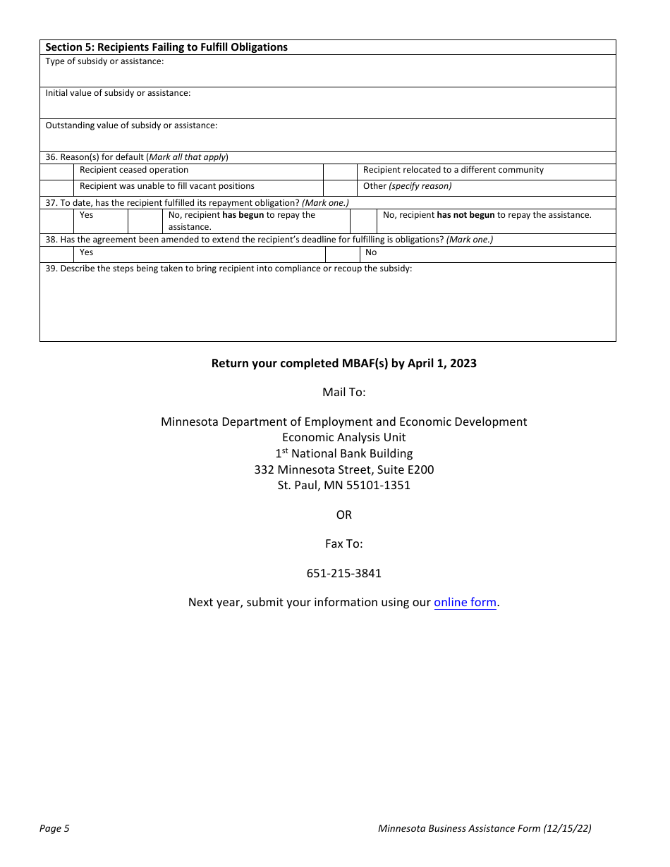 Minnesota Business Assistance Form - Minnesota, Page 5