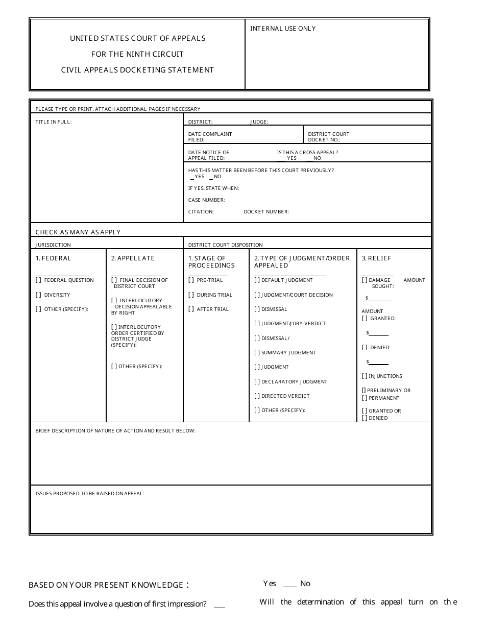 Civil Appeals Docketing Statement - Fill Out, Sign Online and Download ...