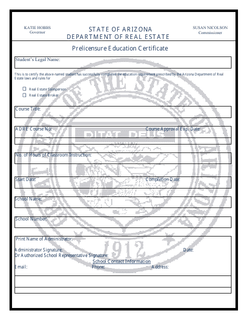 Prelicensure Education Certificate - Arizona Download Pdf