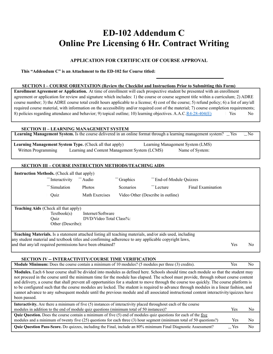 Form ED-102 Ce / Dl / HR / Opcw: Course Approval Application - Arizona, Page 22
