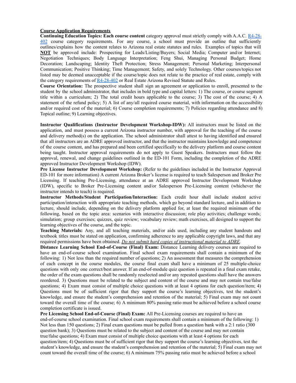 Form ED-102 Ce / Dl / HR / Opcw: Course Approval Application - Arizona, Page 2