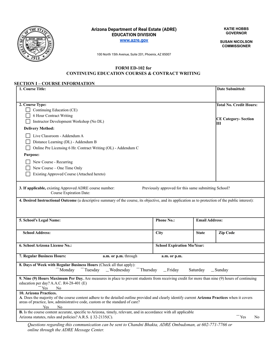 Form ED-102 Ce / Dl / HR / Opcw: Course Approval Application - Arizona, Page 6