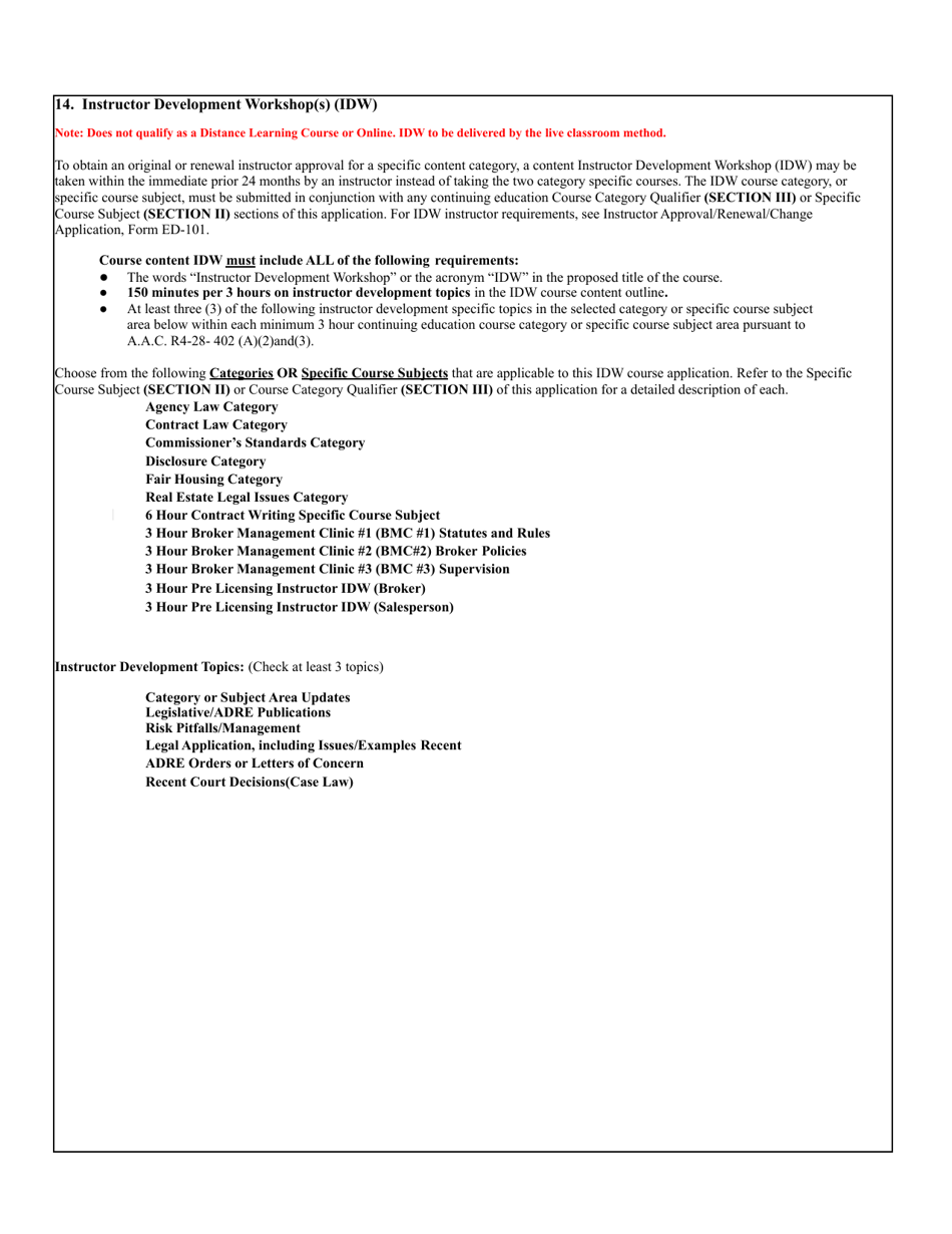 Form ED-102 Ce / Dl / HR / Opcw: Course Approval Application - Arizona, Page 9