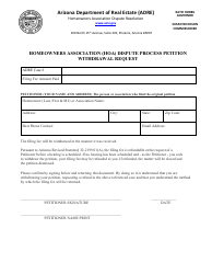 Document preview: Homeowners Association (Hoa) Dispute Process Petition Withdrawal Request - Arizona