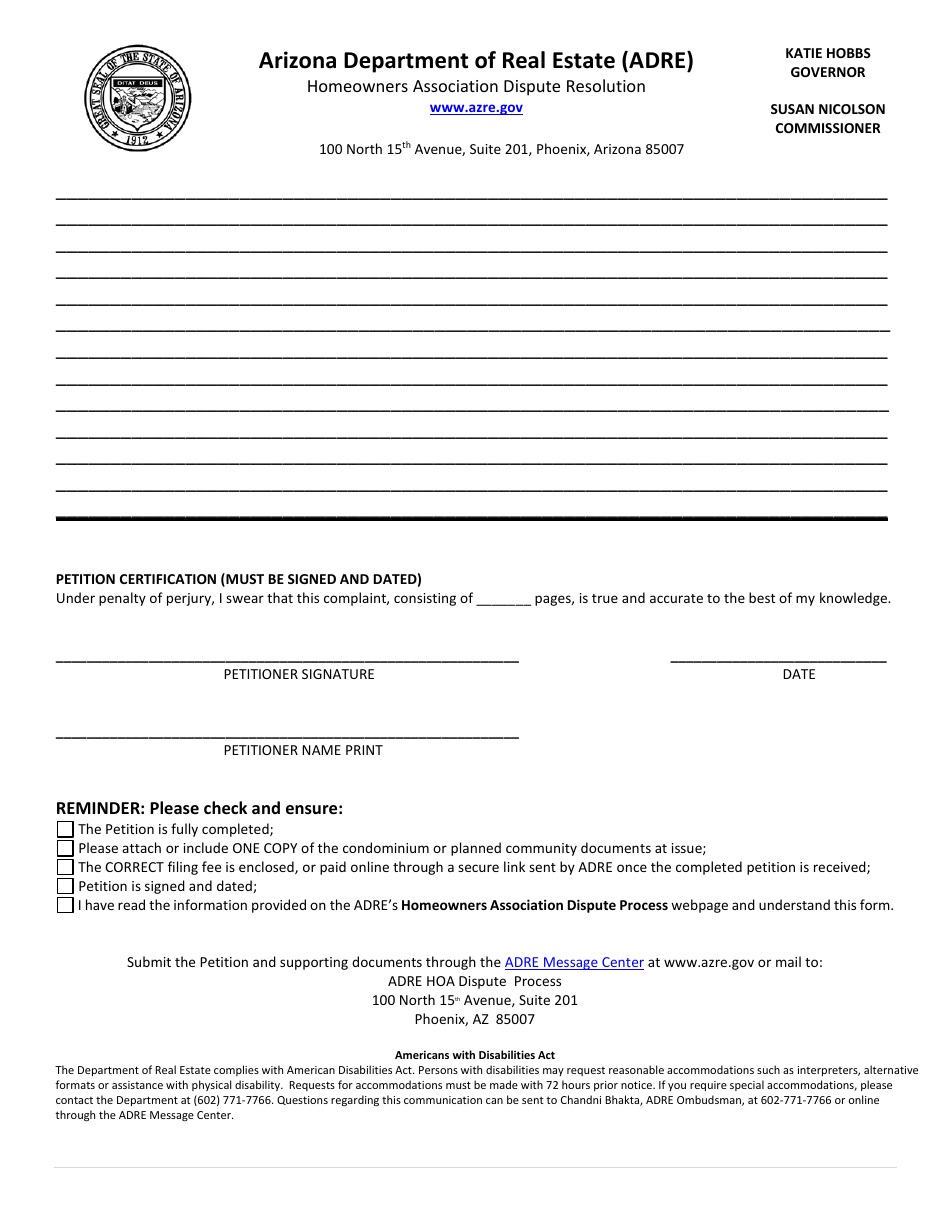 Homeowners Association (Hoa) Dispute Process Petition - Arizona, Page 3
