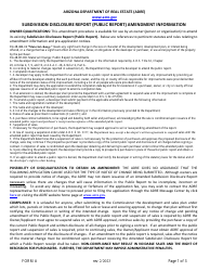 Form A Subdivision Disclosure Report (Public Report) Amendment Application - Arizona