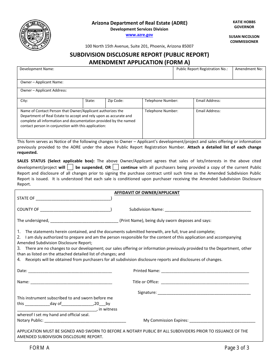 Form A Subdivision Disclosure Report (Public Report) Amendment Application - Arizona, Page 3