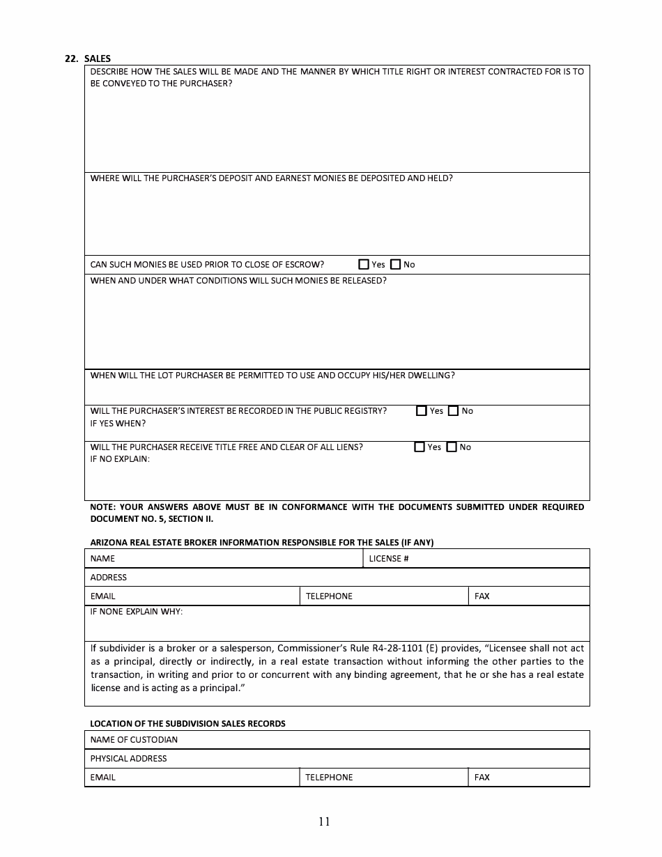 Sonora, Mexico Application for Arizona Subdivision Public Report Form - Arizona, Page 11