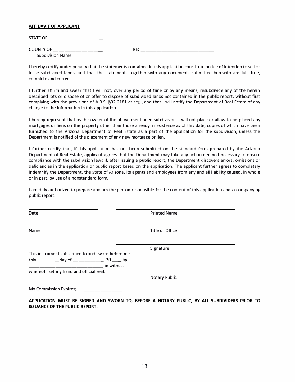 Sonora, Mexico Application for Arizona Subdivision Public Report Form - Arizona, Page 13