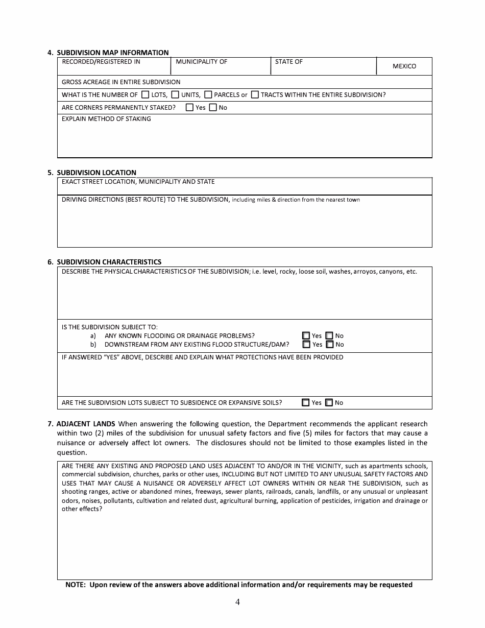 Sonora, Mexico Application for Arizona Subdivision Public Report Form - Arizona, Page 4