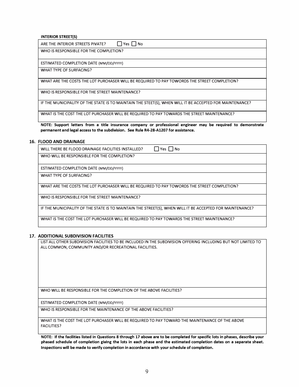 Sonora, Mexico Application for Arizona Subdivision Public Report Form - Arizona, Page 9