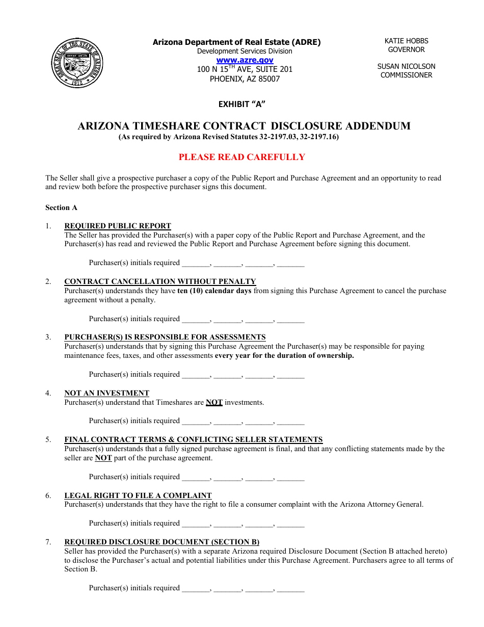 Form T Time-Share Public Disclosure Report - Template - Arizona, Page 6