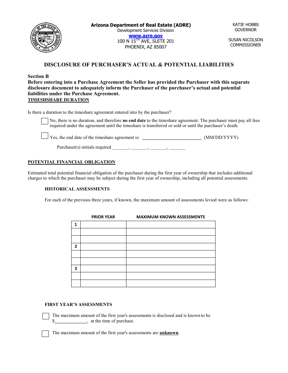 Form T Time-Share Public Disclosure Report - Template - Arizona, Page 7