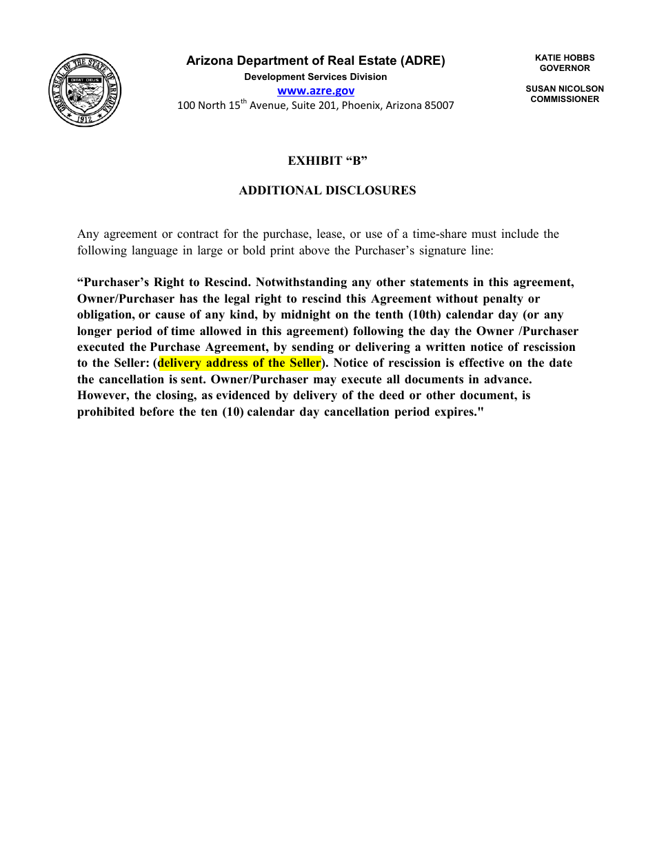 Form Y Application for Amended Timeshare Public Report - Arizona, Page 12