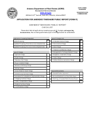 Form Y Application for Amended Timeshare Public Report - Arizona