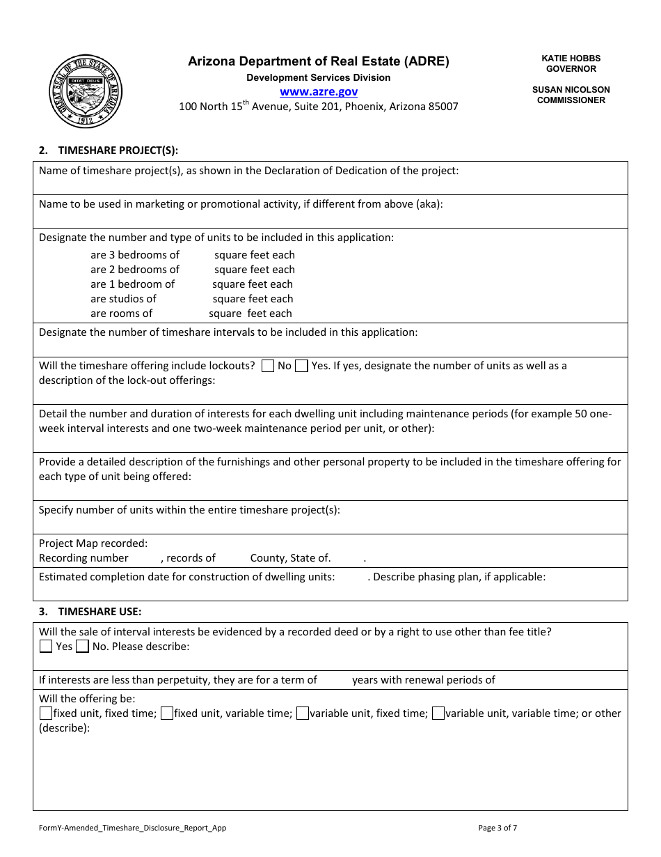 Form Y Application for Amended Timeshare Public Report - Arizona, Page 4