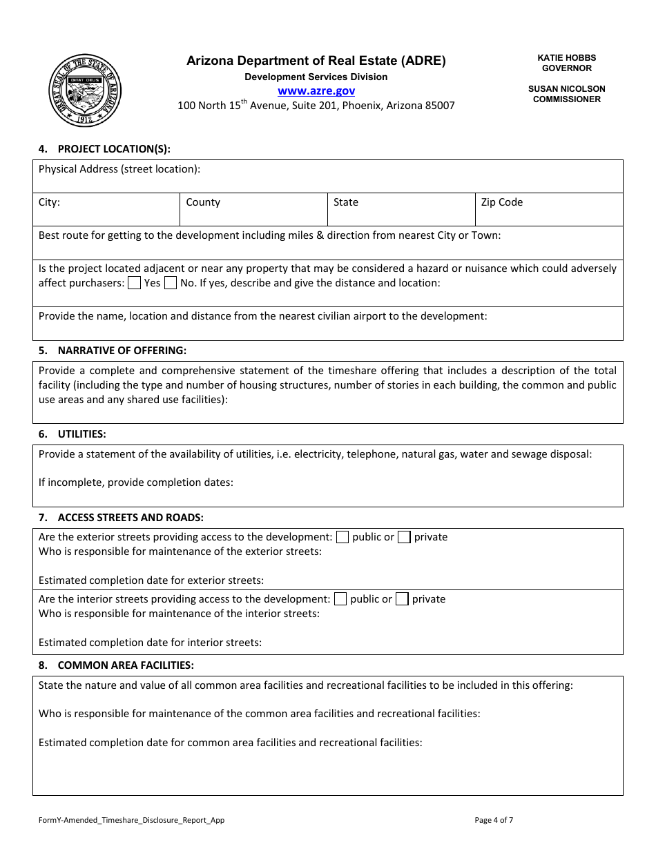 Form Y Application for Amended Timeshare Public Report - Arizona, Page 5