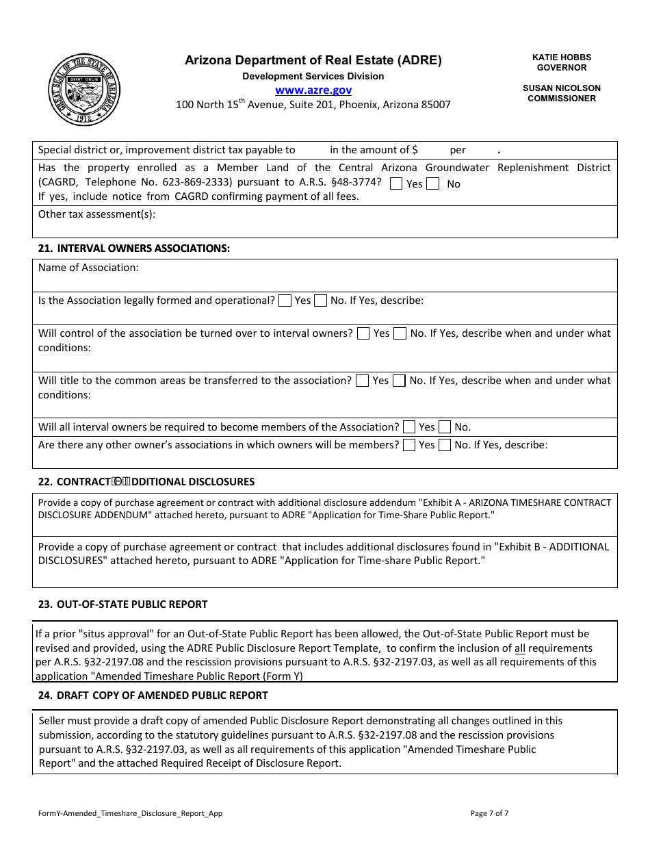 Form Y Application for Amended Timeshare Public Report - Arizona, Page 8