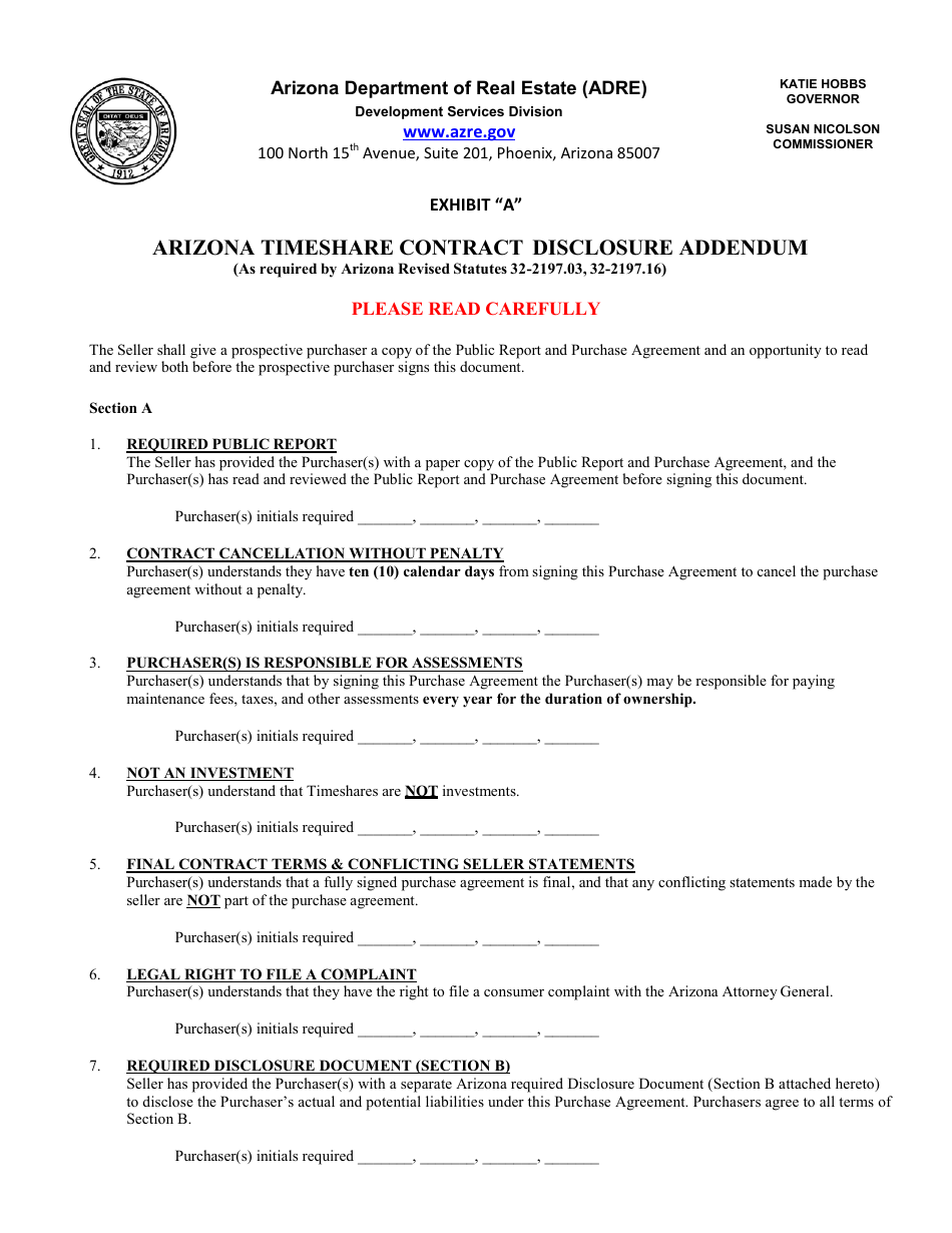 Form Y Application for Amended Timeshare Public Report - Arizona, Page 9