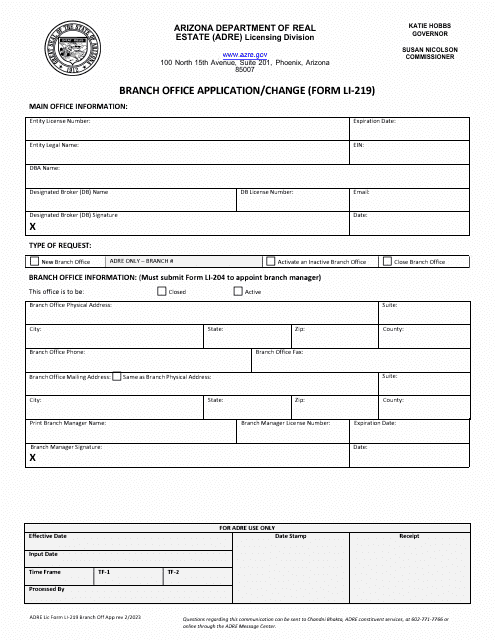 Form LI-219  Printable Pdf