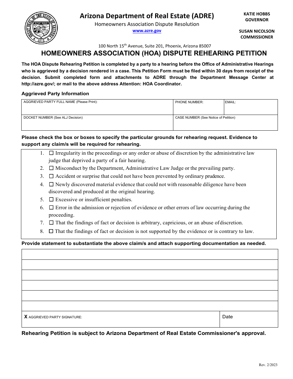 Homeowners Association (Hoa) Dispute Rehearing Petition - Arizona, Page 1