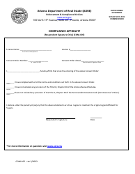 Document preview: Form COM-105 Compliance Affidavit, Respondent Signature Only - Arizona