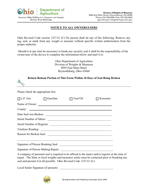 Notice to All Owners / Users - Ohio Download Pdf