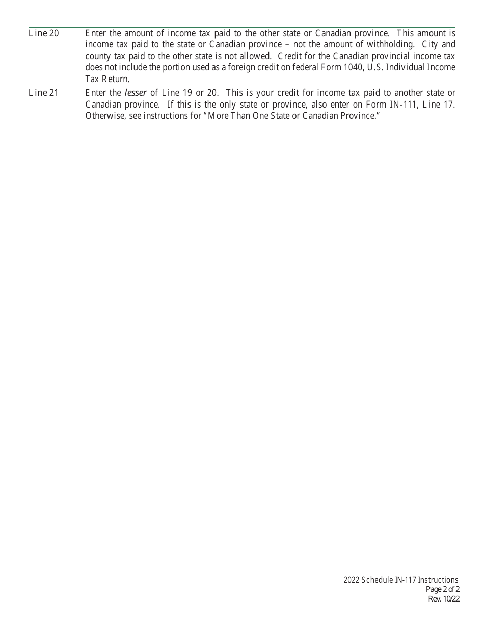 Instructions for Schedule IN-117 Vermont Credit for Income Tax Paid to Other State or Canadian Province - Vermont, Page 2